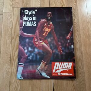 Vintage Walt Clyde Frazier Basketball PUMA Cardboard Advertisement Ad 18x24